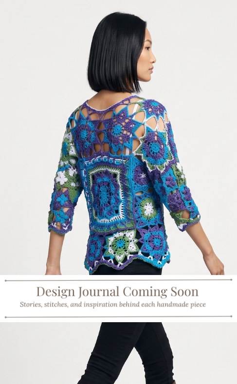 5 blue crochet back panel