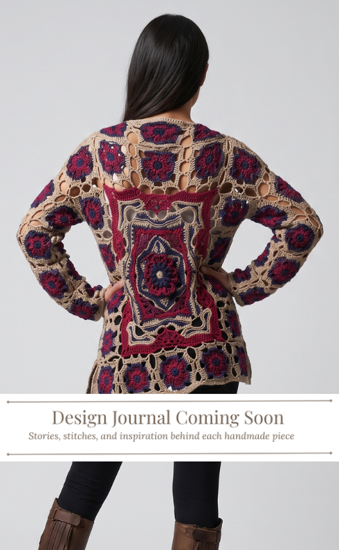 8back beige blue red crochet jacket