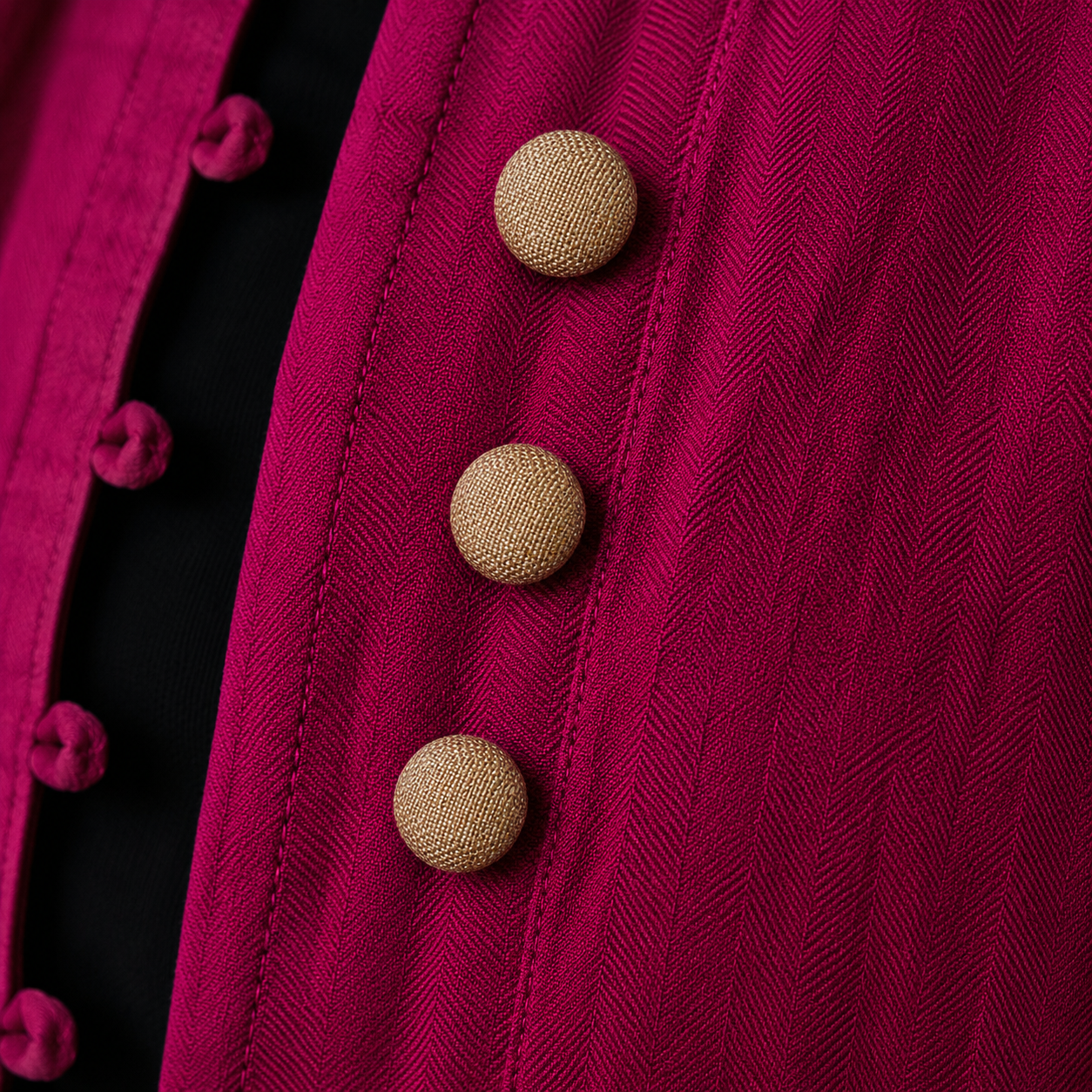 closeup of golden fabric buttons and loops