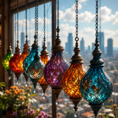 coloured lamps in the bazaar l isil croachet dress design by afshan shahid