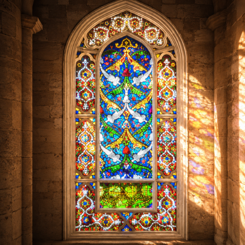sacred windows coloured glass l isil croachet dress design by afshan shahid