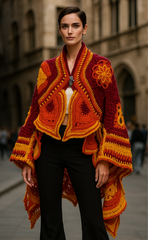 elara flame shrug crochet colour drama by afshan shahid