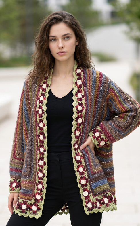 siena crochet jacket two hexagons joined with flowers by afshan shahid